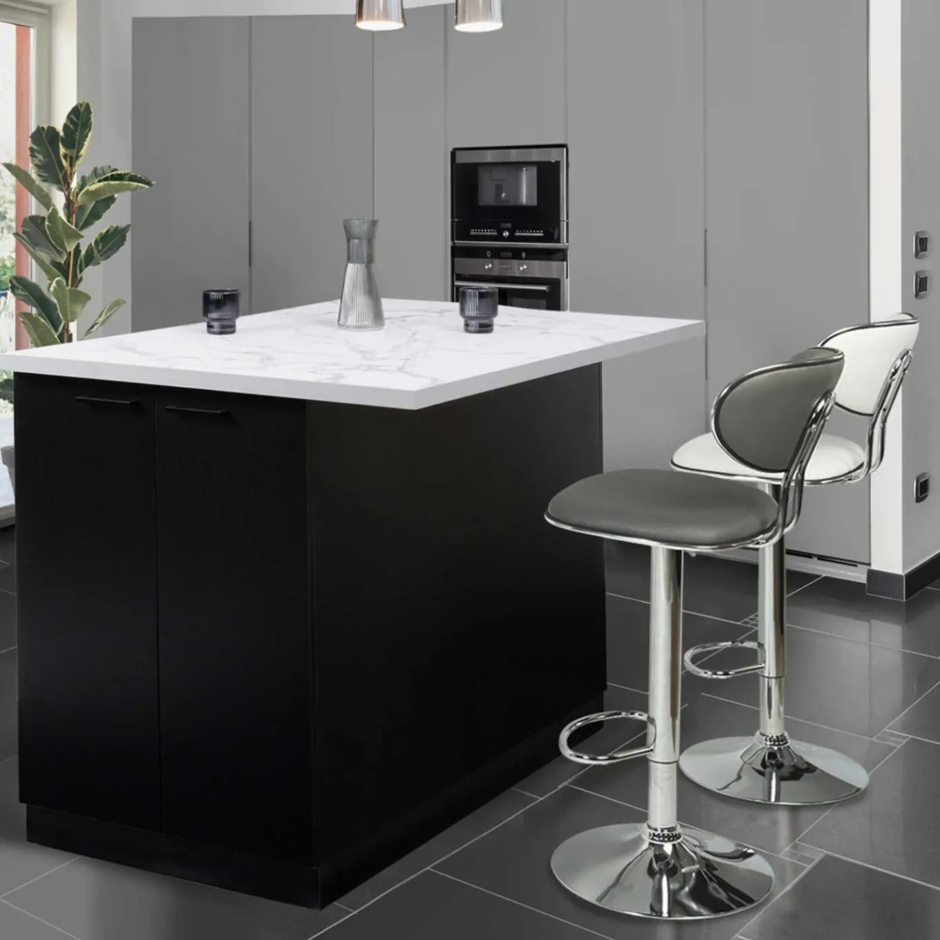 IDMarket Îlot central effet marbre et bois noir 120 cm* Collection Design|Collection Moderne