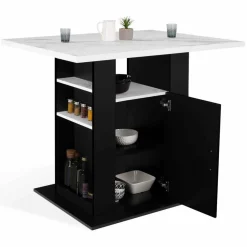 IDMarket Îlot central effet marbre et bois noir 110 cm* Collection Design|Collection Moderne
