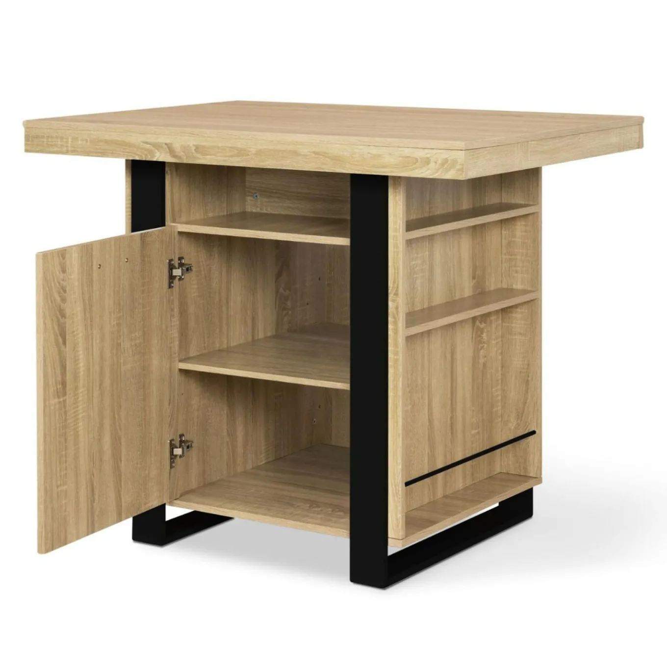 IDMarket Îlot central industriel bois noir et imitation hêtre 110 cm* Meubles Hauts|Meubles En Bois