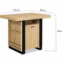 IDMarket Îlot central industriel bois noir et imitation hêtre 110 cm* Meubles Hauts|Meubles En Bois