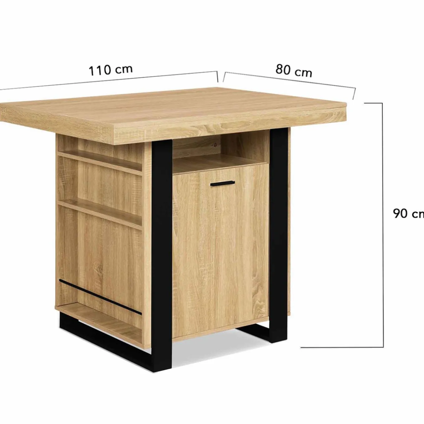 IDMarket Îlot central industriel bois noir et imitation hêtre 110 cm* Meubles Hauts|Meubles En Bois