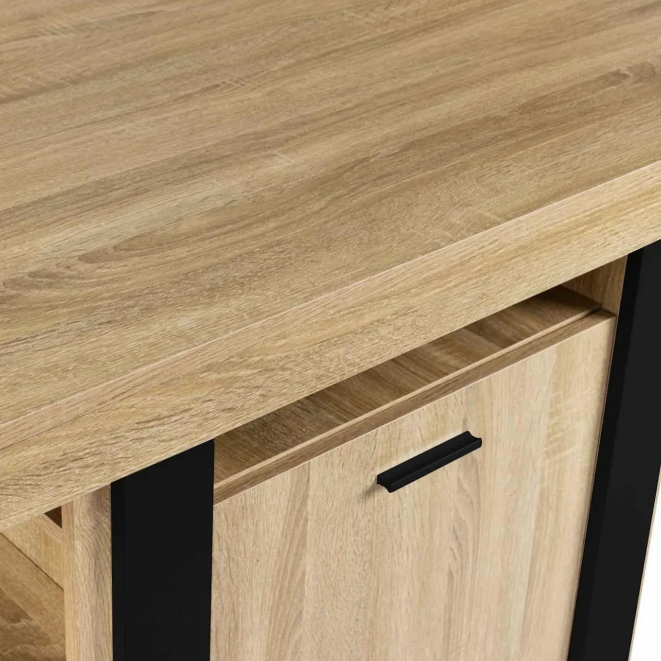 IDMarket Îlot central industriel bois noir et imitation hêtre 110 cm* Meubles Hauts|Meubles En Bois