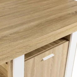 IDMarket Îlot central industriel bois blanc et imitation hêtre 110 cm* Collection Design|Collection Moderne