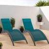IDMarket Lot de 2 bains de soleil inclinables avec coussin acier gris et toile bleu canard* Bains De Soleil|Fauteuils De Jardin