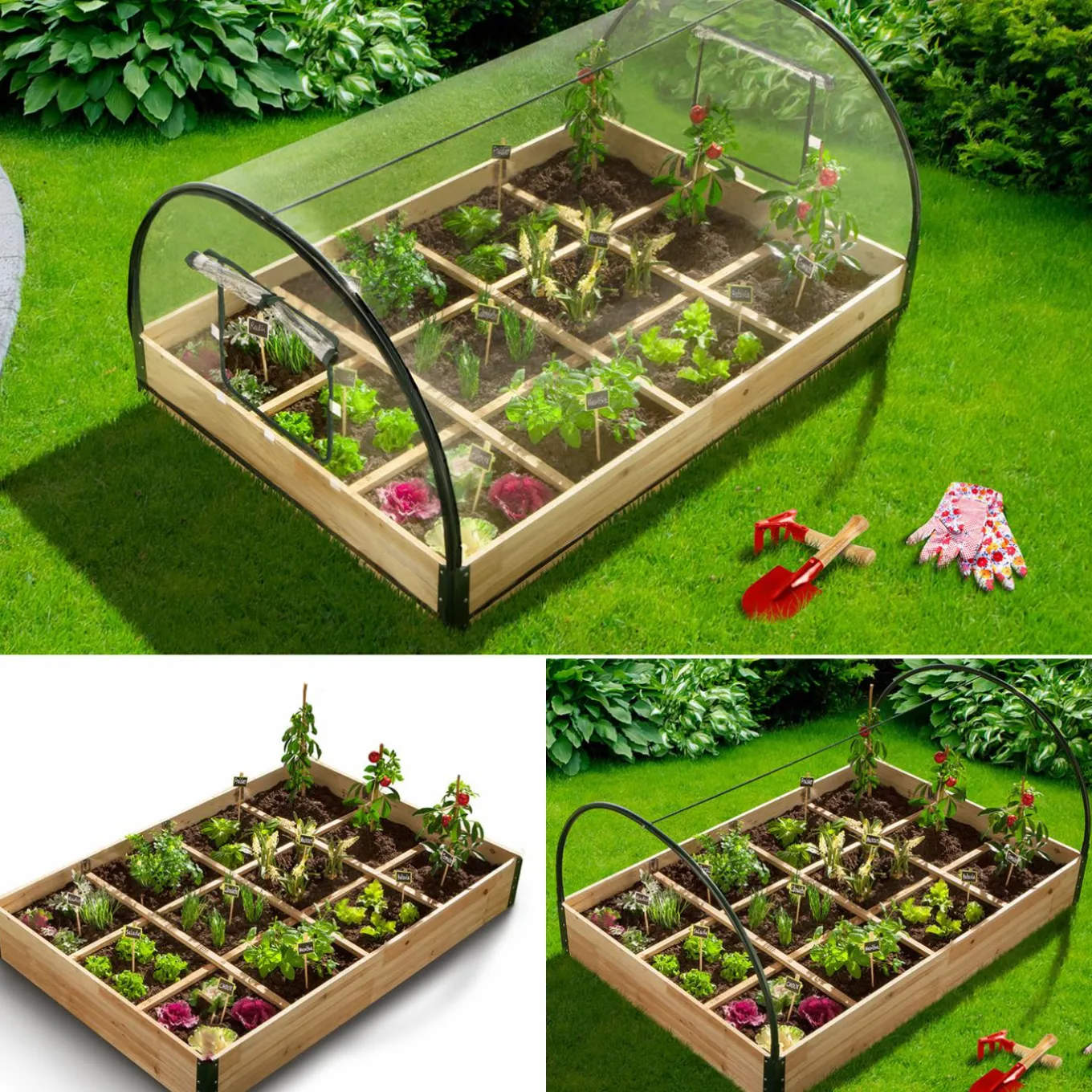 IDMarket Lot de 2 carrés potager en bois 12 compartiments* Carrés Potager