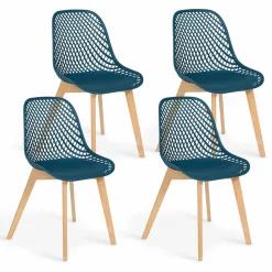 IDMarket Lot de 4 chaises ajourées bleu canard design* Collection Scandinave|Salle À Manger Complète