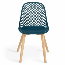 IDMarket Lot de 4 chaises ajourées bleu canard design* Collection Scandinave|Salle À Manger Complète