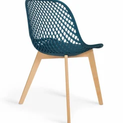 IDMarket Lot de 4 chaises ajourées bleu canard design* Collection Scandinave|Salle À Manger Complète