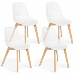 IDMarket Lot de 4 chaises ajourées blanches design* Collection Scandinave|Salle À Manger Complète