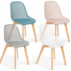 IDMarket Lot de 4 chaises ajourées dépareillées pastel design scandinave* Collection Scandinave|Salle À Manger Complète