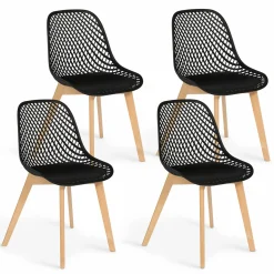 IDMarket Lot de 4 chaises ajourées noires design* Collection Scandinave|Salle À Manger Complète