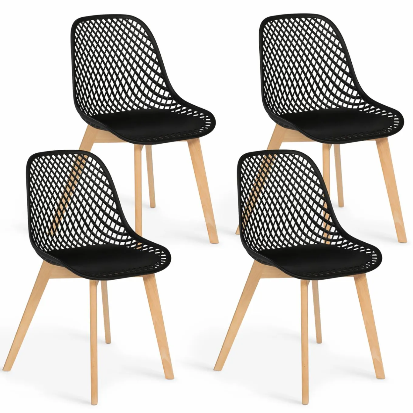 IDMarket Lot de 4 chaises ajourées noires design* Collection Scandinave|Salle À Manger Complète