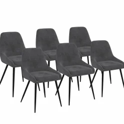 IDMarket Lot de 6 chaises avec accoudoirs en velours gris foncé* Collection Vintage|Chaises