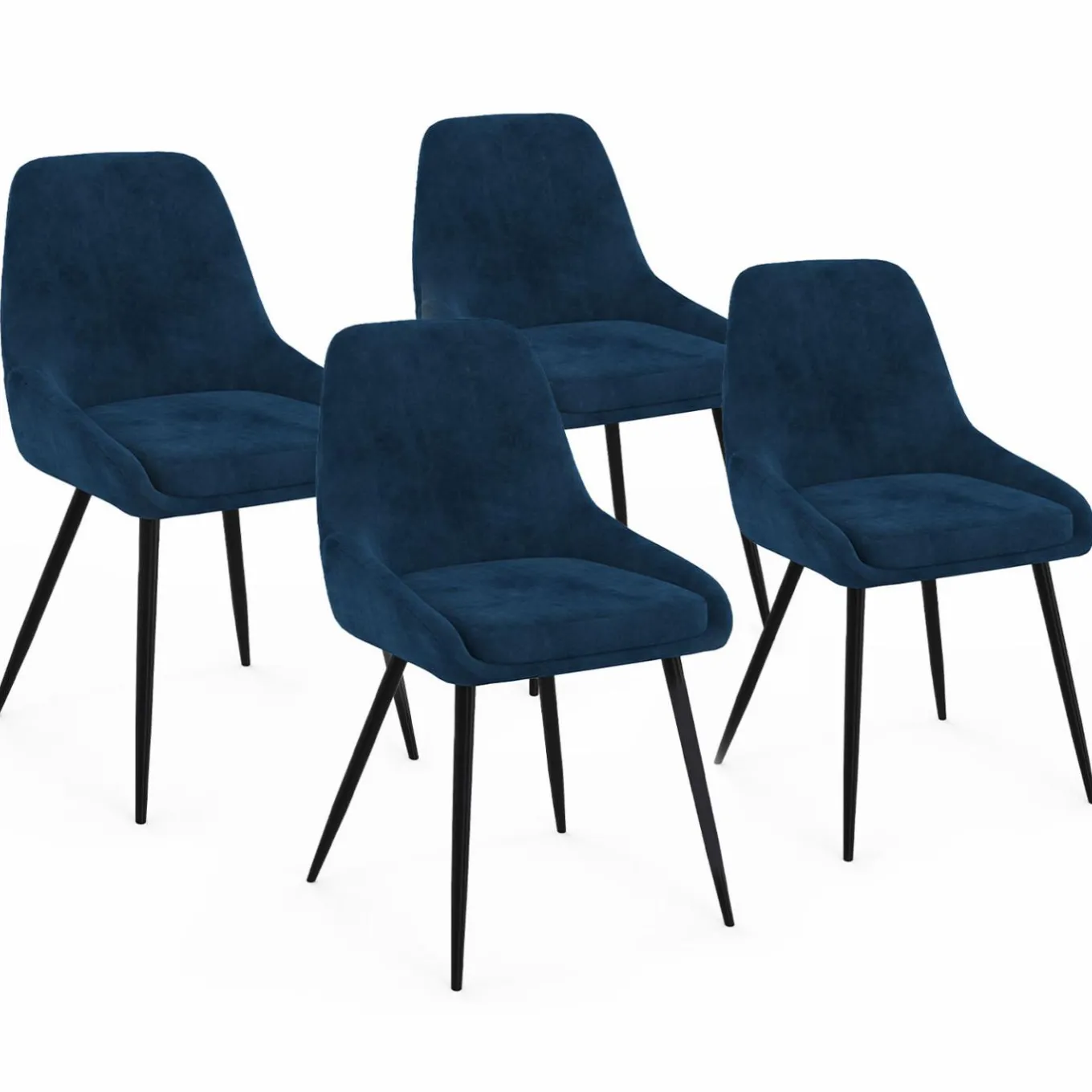 IDMarket Lot de 4 chaises avec accoudoirs en velours bleu* Collection Vintage|Salle À Manger Complète