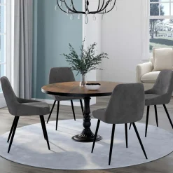 IDMarket Lot de 4 chaises avec accoudoirs en velours gris foncé* Collection Vintage|Salle À Manger Complète