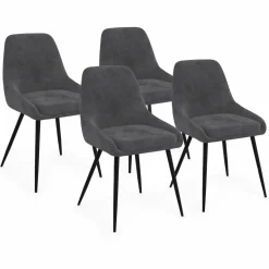 IDMarket Lot de 4 chaises avec accoudoirs en velours gris foncé* Collection Vintage|Salle À Manger Complète
