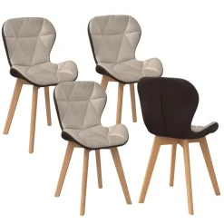 IDMarket Lot de 4 chaises bi-matière en tissu et PU marron et taupe pour salle à manger* Collection Scandinave|Chaises