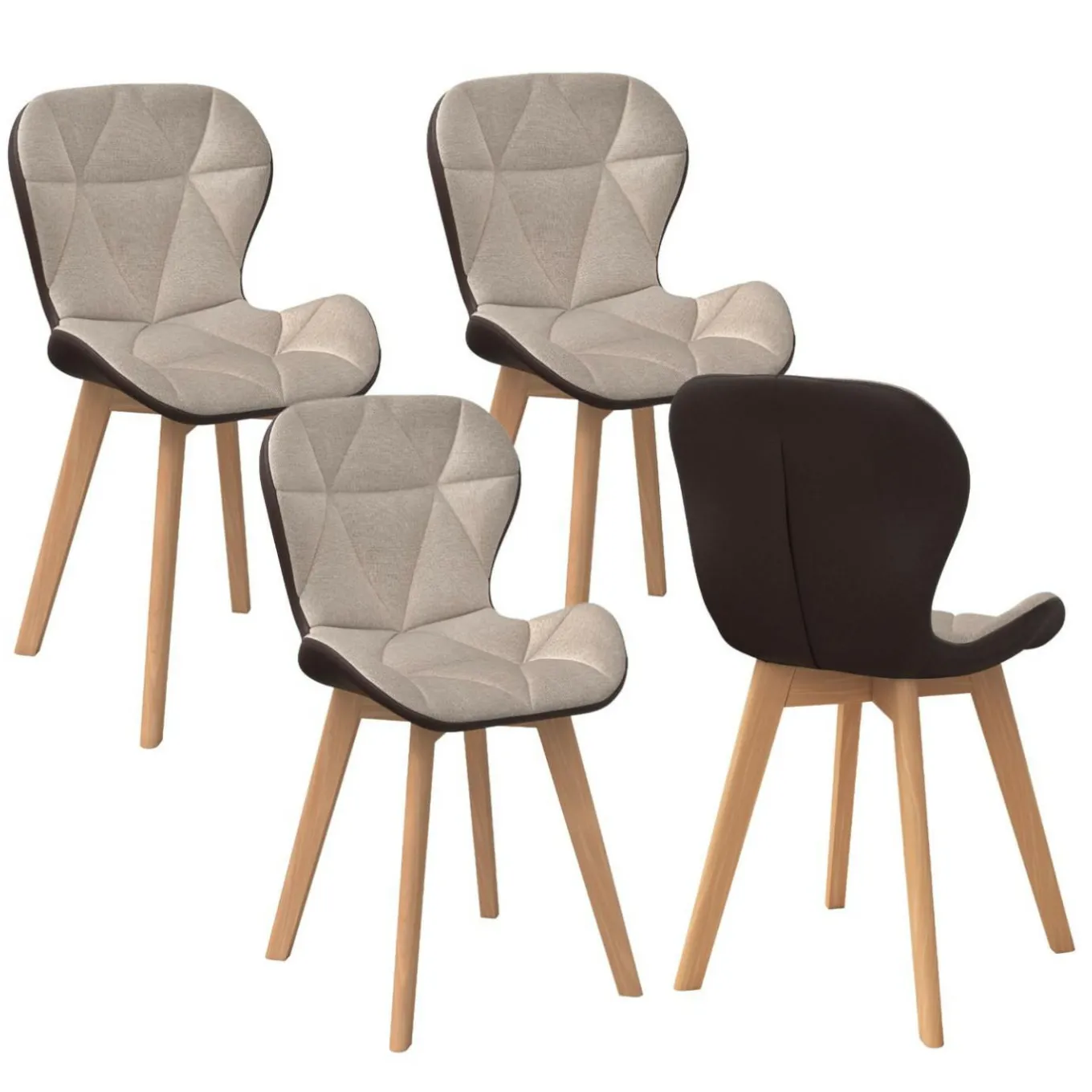 IDMarket Lot de 4 chaises bi-matière en tissu et PU marron et taupe pour salle à manger* Collection Scandinave|Chaises