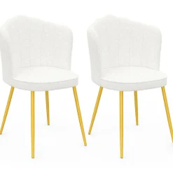 IDMarket Lot de 2 chaises bouclette blanche, dossier coquillage, pieds dorés* Chaises|Salle À Manger Complète