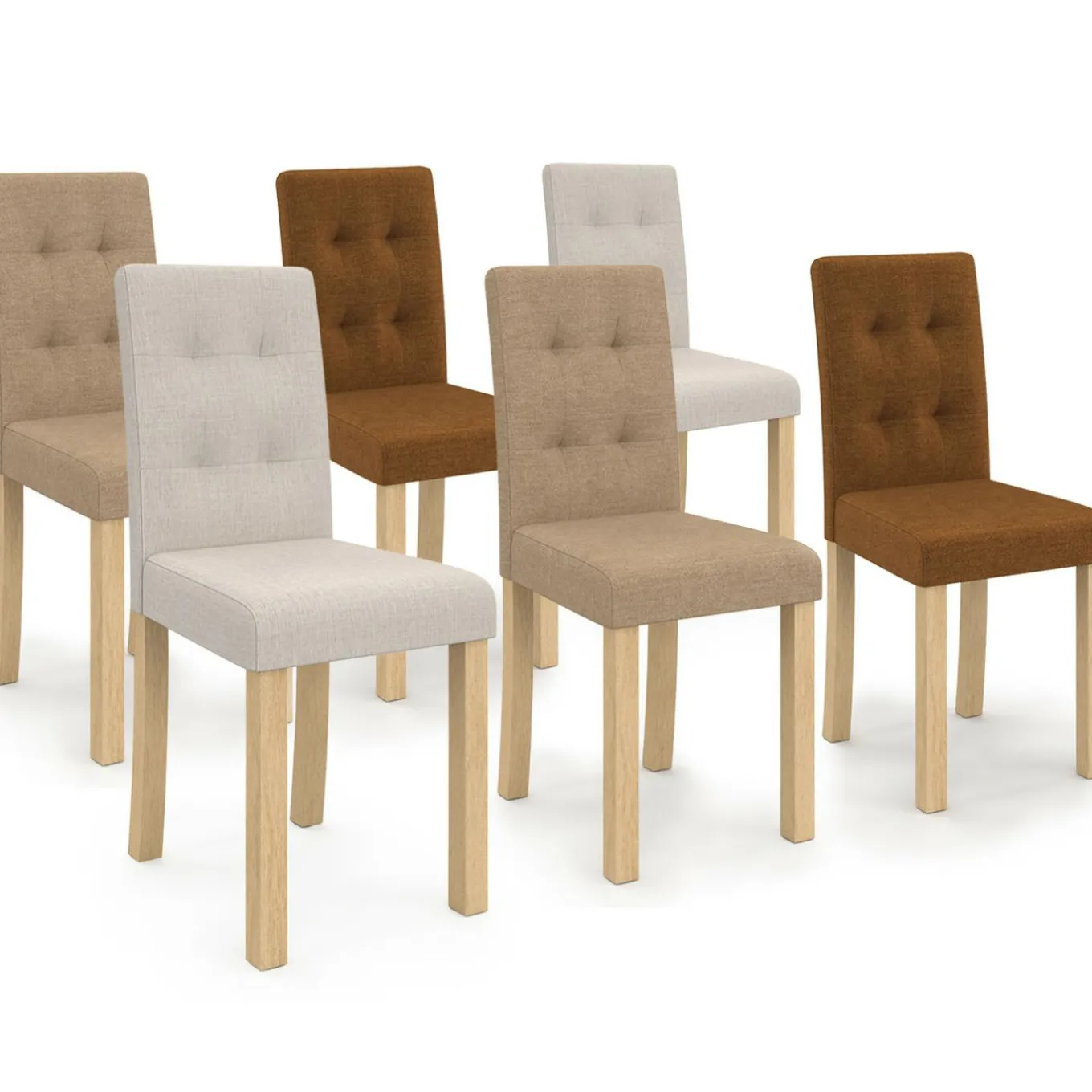 IDMarket Lot de 6 chaises capitonnées tricolore taupe, beige et marron* Collection Scandinave|Chaises