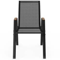 IDMarket Lot de 6 chaises de jardin métal et textilène noir et bois* Salons De Jardin