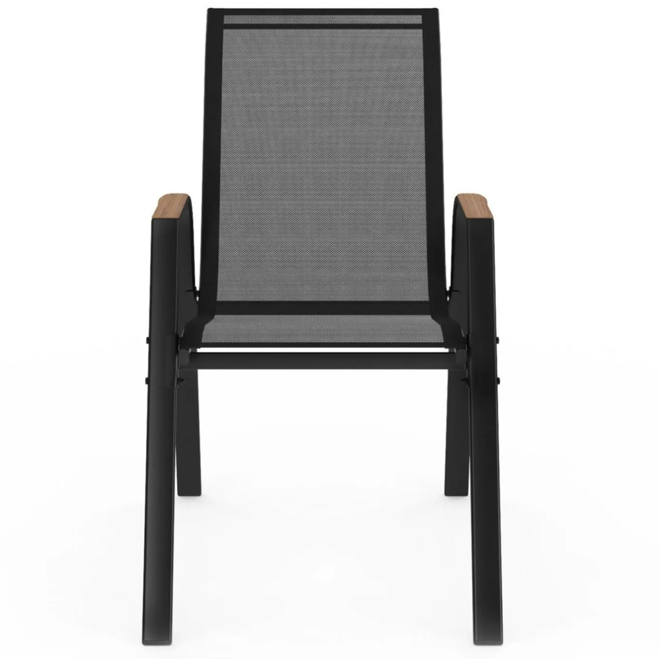 IDMarket Lot de 6 chaises de jardin métal et textilène noir et bois* Salons De Jardin