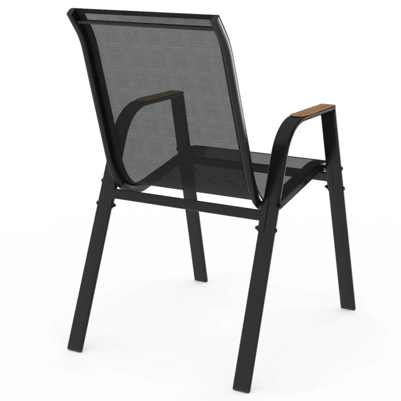 IDMarket Lot de 6 chaises de jardin métal et textilène noir et bois* Salons De Jardin