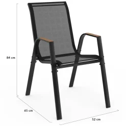IDMarket Lot de 6 chaises de jardin métal et textilène noir et bois* Salons De Jardin