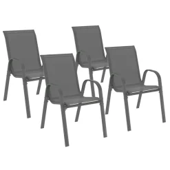 IDMarket Lot de 4 chaises de jardin empilables en métal gris anthracite et textilène* Salons De Jardin