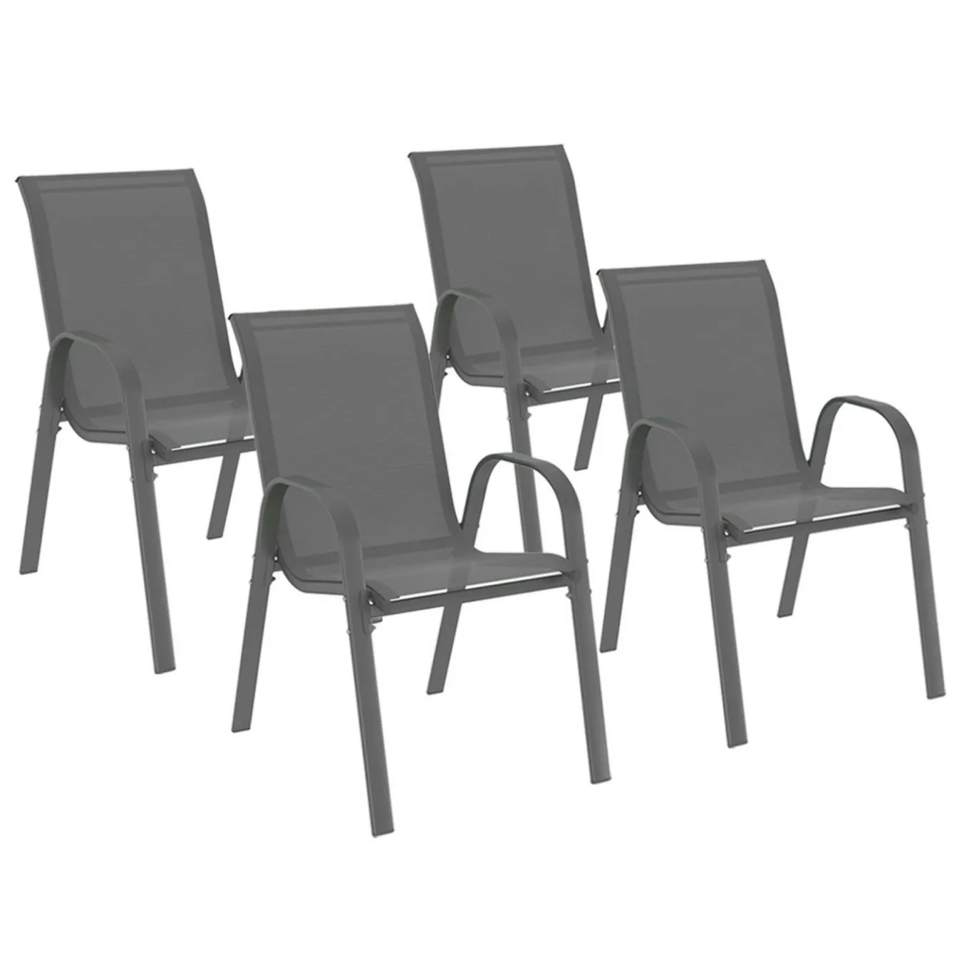 IDMarket Lot de 4 chaises de jardin empilables en métal gris anthracite et textilène* Salons De Jardin