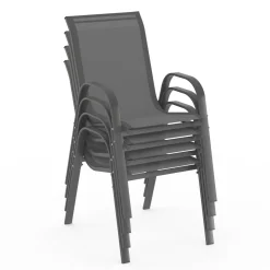 IDMarket Lot de 4 chaises de jardin empilables en métal gris anthracite et textilène* Salons De Jardin