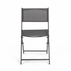 IDMarket Lot de 4 chaises de jardin pliantes grises en acier et textilène* Salons De Jardin