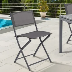 IDMarket Lot de 6 chaises de jardin pliantes gris anthracite en métal et textilène* Salons De Jardin