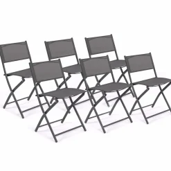IDMarket Lot de 6 chaises de jardin pliantes gris anthracite en métal et textilène* Salons De Jardin