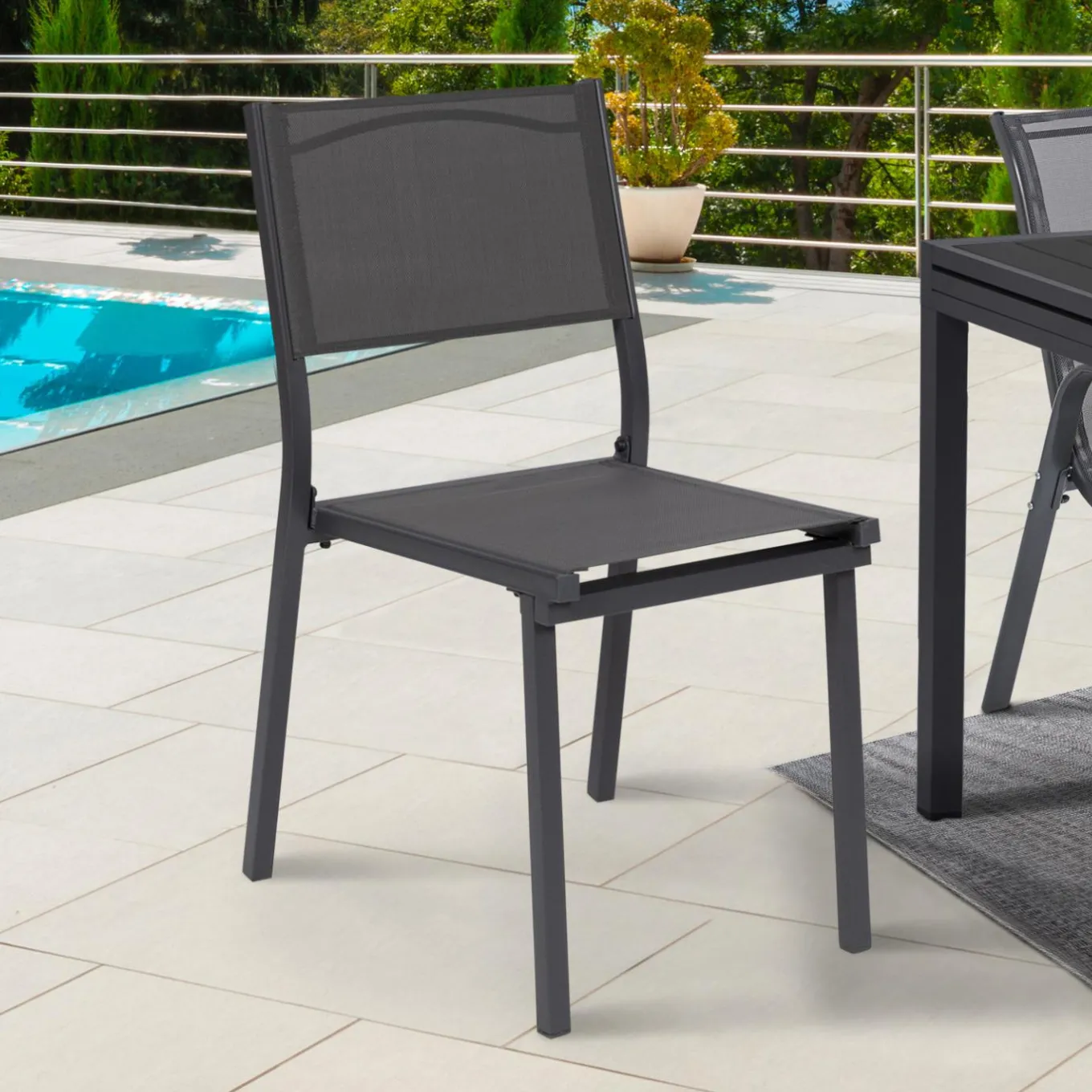 IDMarket Lot de 6 chaises de jardin empilables gris anthracite en métal et textilène* Salons De Jardin