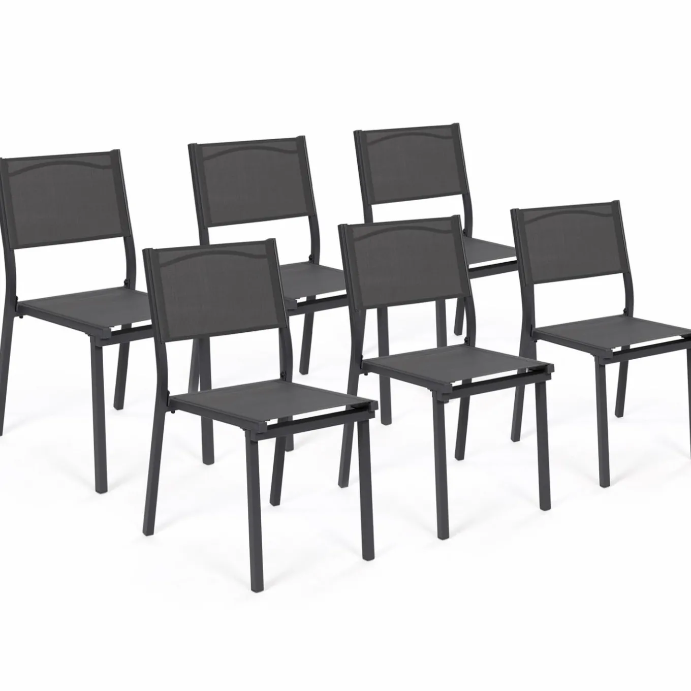 IDMarket Lot de 6 chaises de jardin empilables gris anthracite en métal et textilène* Salons De Jardin