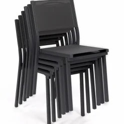 IDMarket Lot de 6 chaises de jardin empilables gris anthracite en métal et textilène* Salons De Jardin
