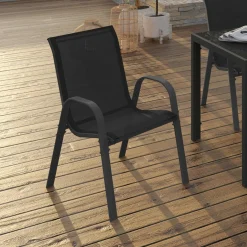 IDMarket Lot de 4 chaises de jardin empilables en métal noir et textilène* Salons De Jardin