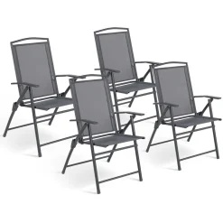 IDMarket Lot de 4 chaises de jardin pliantes dossier inclinable avec accoudoirs gris anthracite* Salons De Jardin