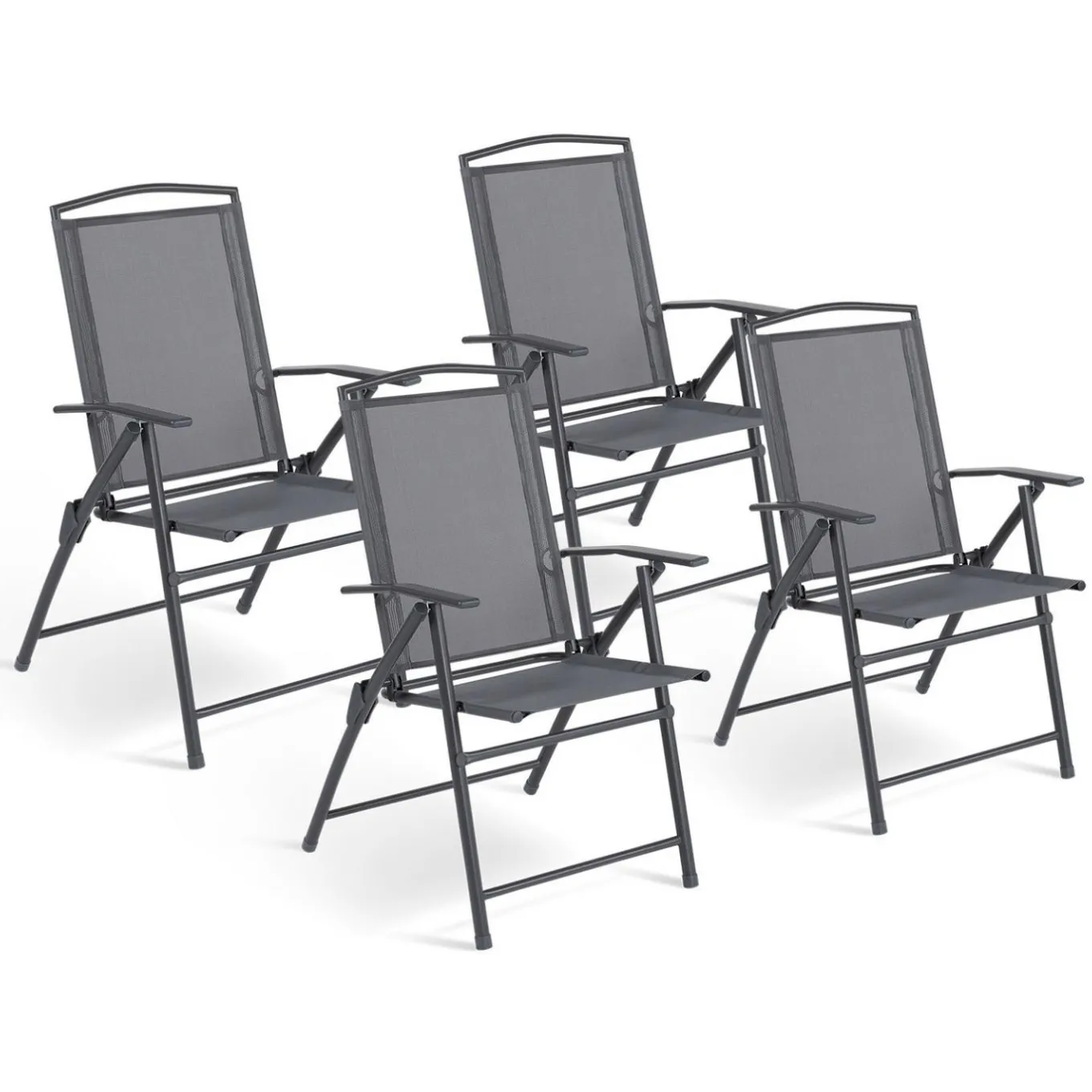 IDMarket Lot de 4 chaises de jardin pliantes dossier inclinable avec accoudoirs gris anthracite* Salons De Jardin