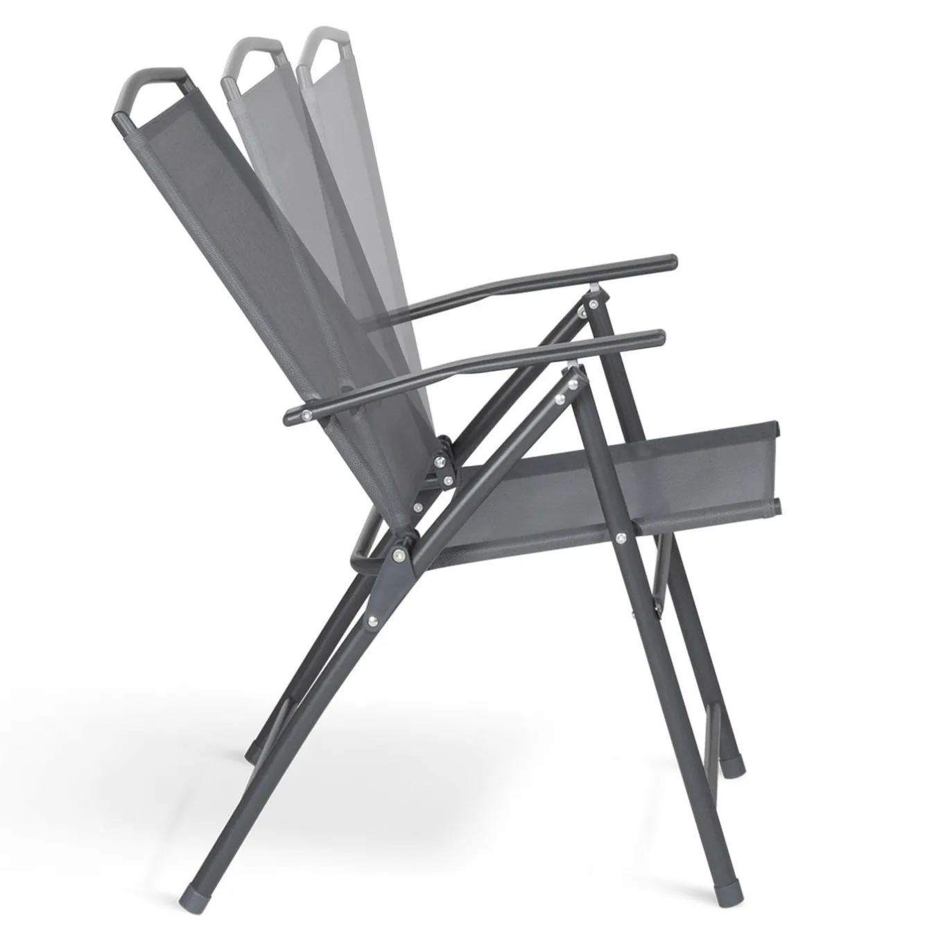 IDMarket Lot de 4 chaises de jardin pliantes dossier inclinable avec accoudoirs gris anthracite* Salons De Jardin
