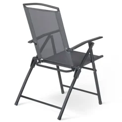 IDMarket Lot de 4 chaises de jardin pliantes dossier inclinable avec accoudoirs gris anthracite* Salons De Jardin