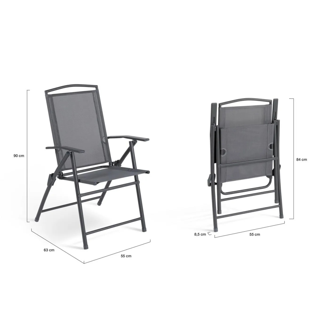 IDMarket Lot de 4 chaises de jardin pliantes dossier inclinable avec accoudoirs gris anthracite* Salons De Jardin