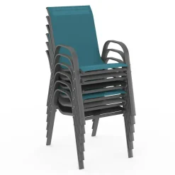 IDMarket Lot de 6 chaises de jardin empilables en métal gris, noir et bleu et textilène* Salons De Jardin