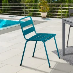 IDMarket Lot de 6 chaises de jardin empilables en acier gris anthracite, noir et bleu* Salons De Jardin