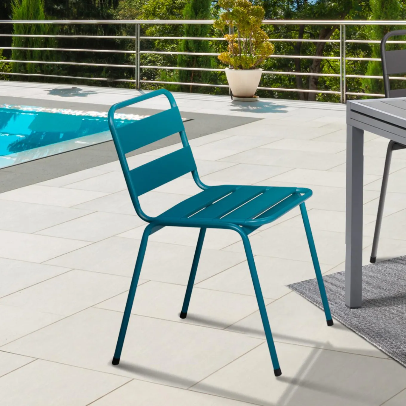IDMarket Lot de 6 chaises de jardin empilables en acier gris anthracite, noir et bleu* Salons De Jardin