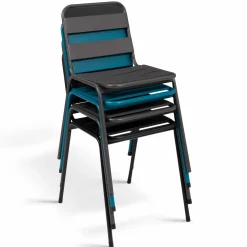 IDMarket Lot de 6 chaises de jardin empilables en acier gris anthracite, noir et bleu* Salons De Jardin