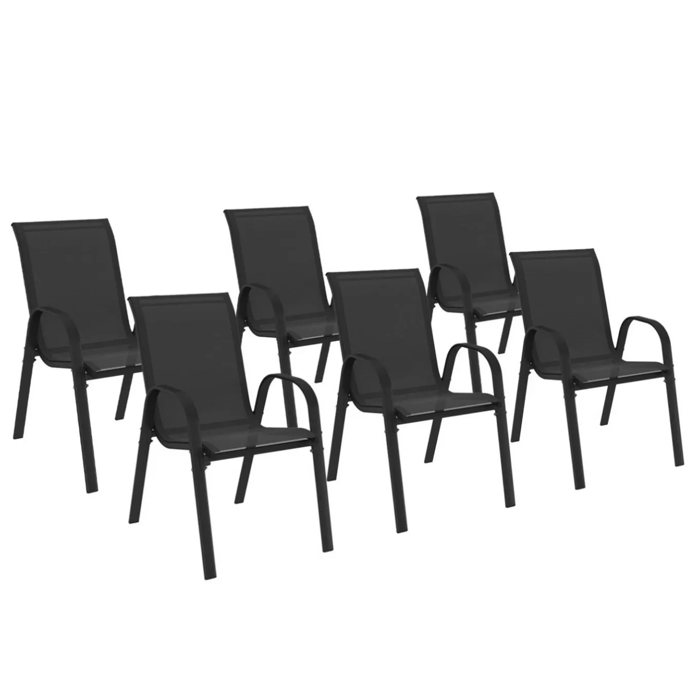 IDMarket Lot de 6 chaises de jardin empilables en métal noir et textilène* Salons De Jardin