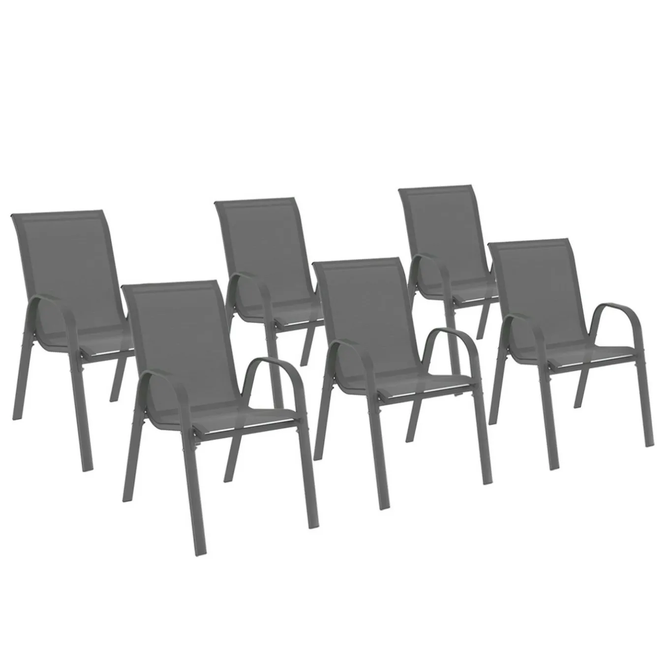 IDMarket Lot de 6 chaises de jardin empilables en métal gris anthracite et textilène* Salons De Jardin