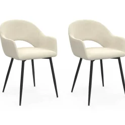 IDMarket Lot de 2 chaises de salle à manger, fauteuils de table CLARA en velours crème* Chaises